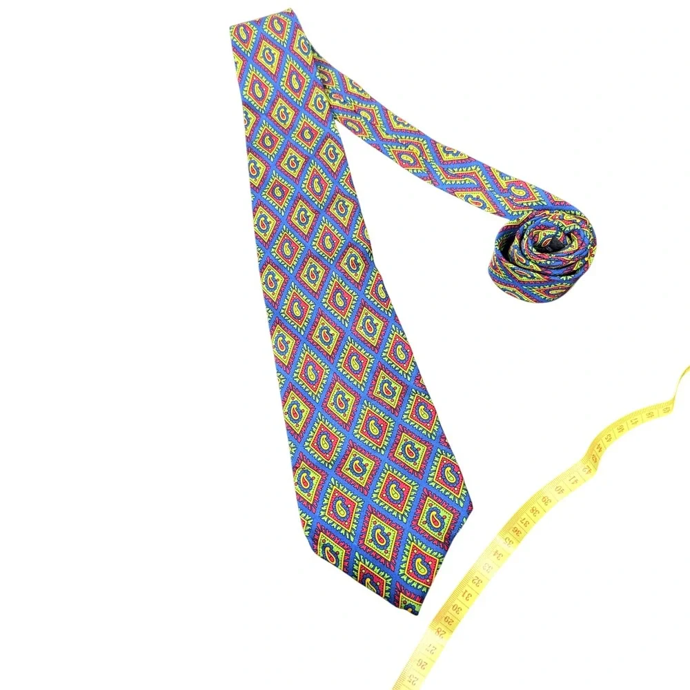 Gianfranco Ferre Necktie Mens OS Blue Geometric Paisley Diamond Silk Italy
